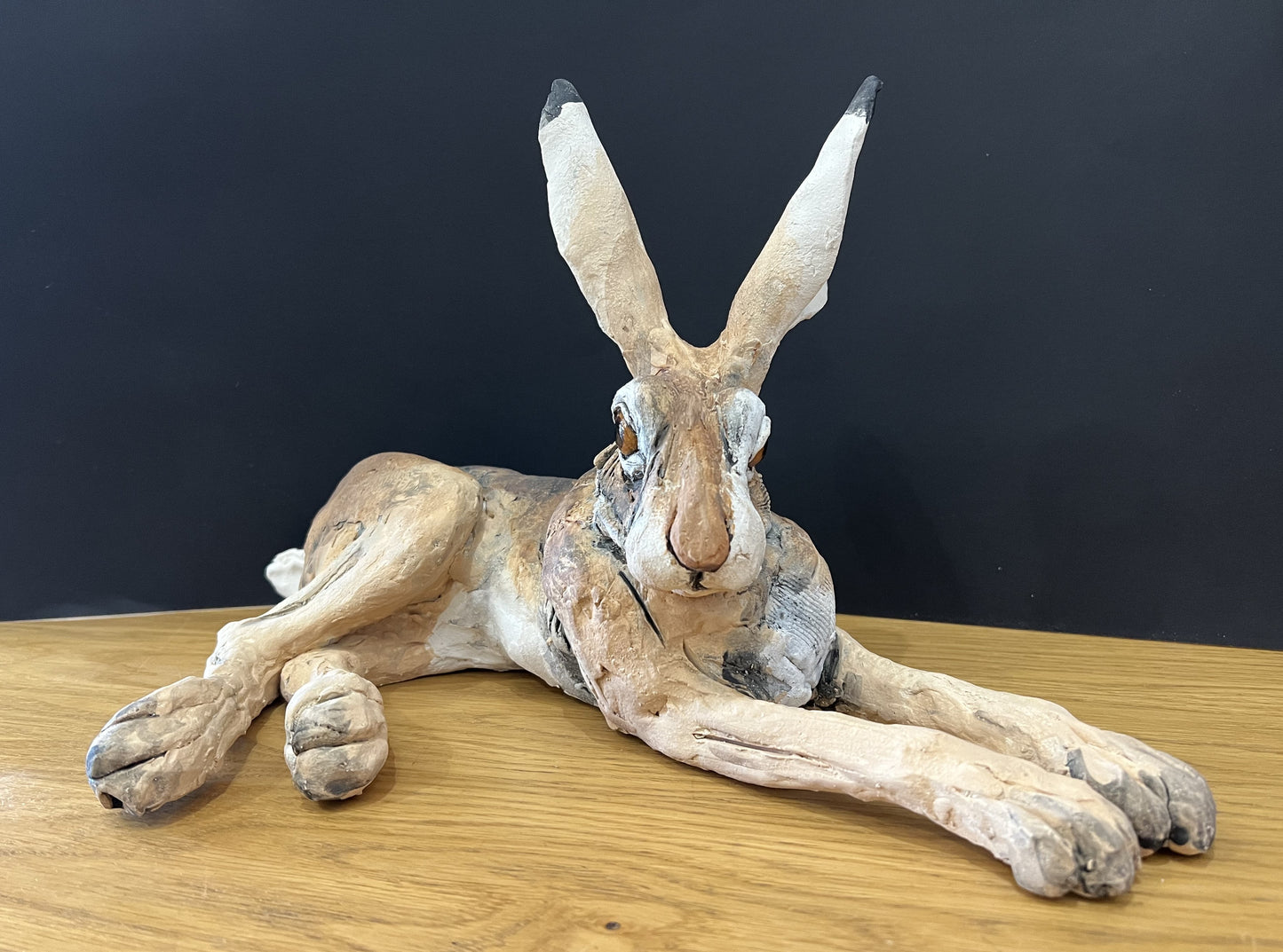 Small Lying Down Hare ORIGINAL Sculpture by Louise Brown