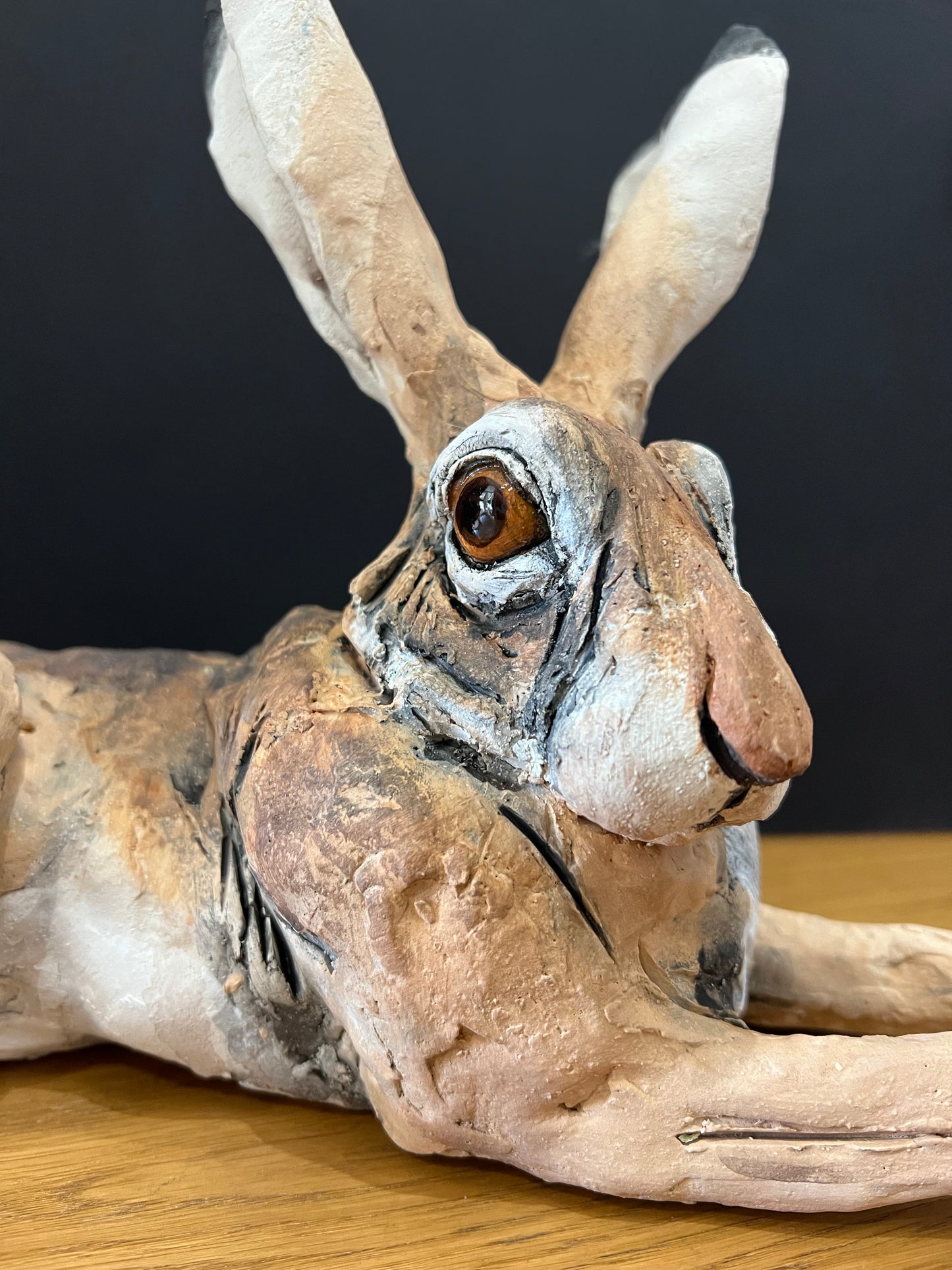 Small Lying Down Hare ORIGINAL Sculpture by Louise Brown