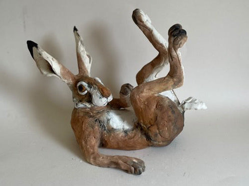 Louise Brown Tumbling Hare Original Sculpture - The Acorn Gallery, Pocklington