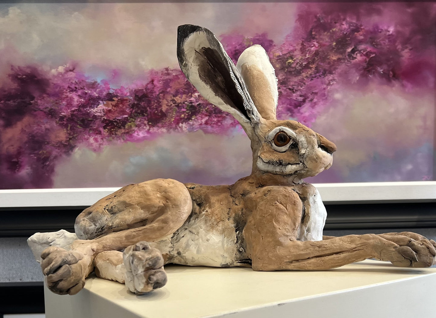Lying Down Hare IX ORIGINAL Sculpture by Louise Brown