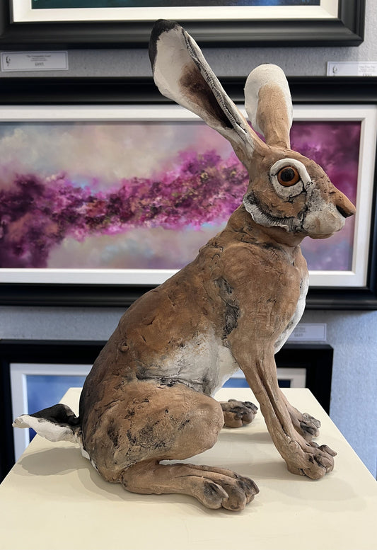 Louise Brown Sitting Hare VII ORIGINAL Sculpture available from The Acorn Gallery, Pocklington