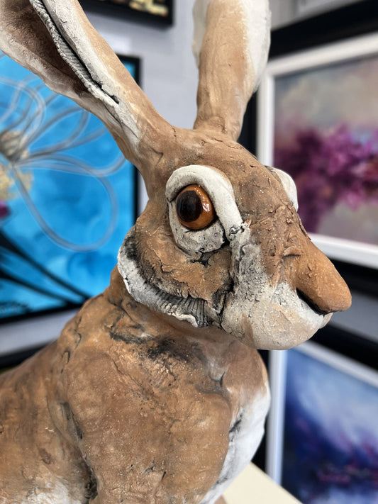 Louise Brown Sitting Hare VII ORIGINAL Sculpture available from The Acorn Gallery, Pocklington