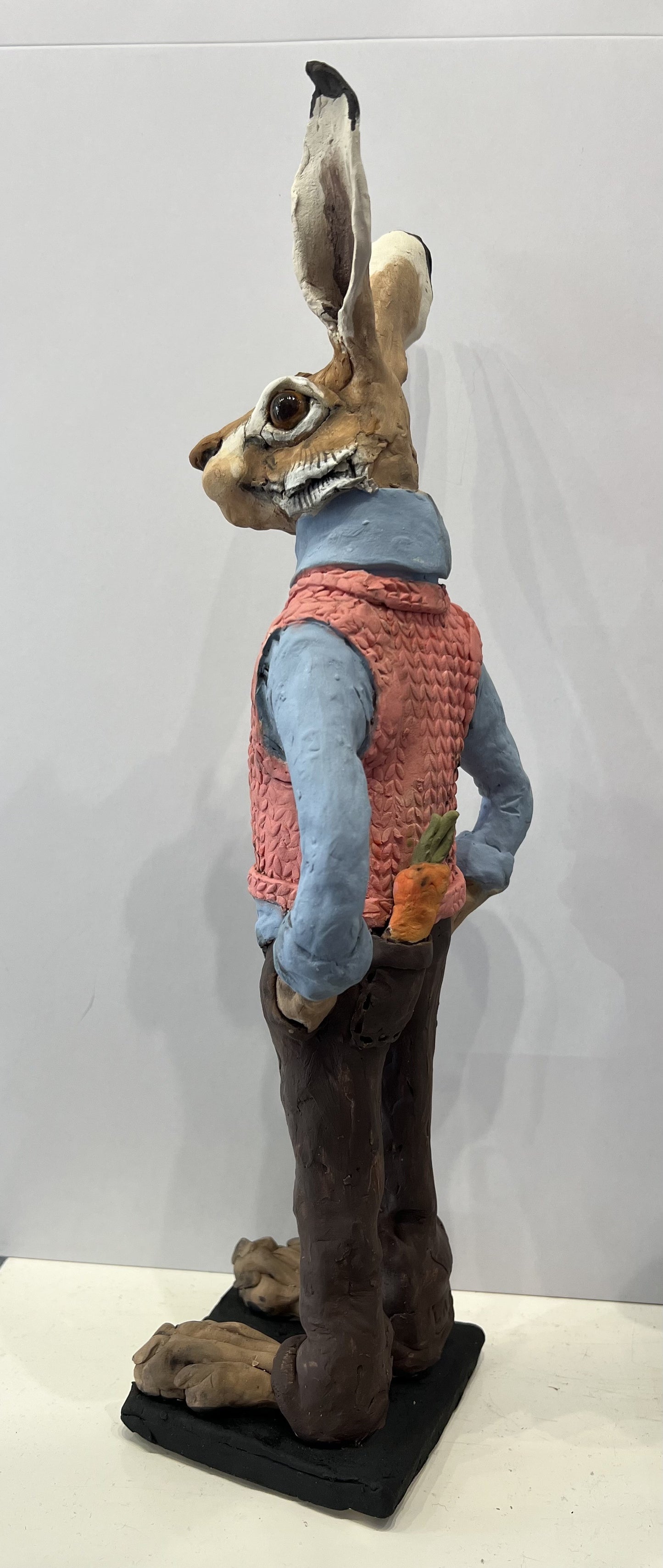 Dressed Hare with Carrot ORIGINAL Sculpture by Louise Brown