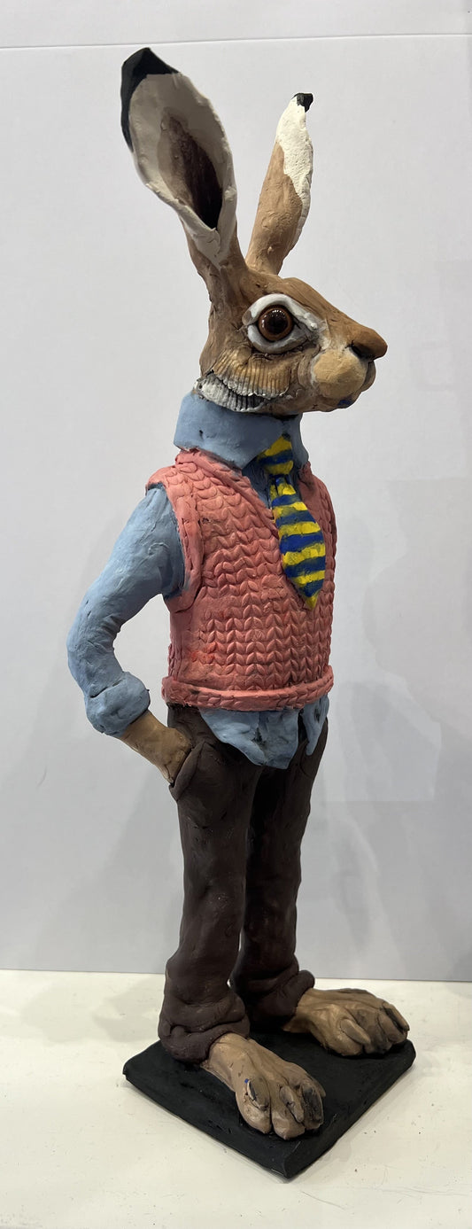 Louise Brown Dressed Hare with Carrot ORIGINAL Sculpture available from The Acorn Gallery, Pocklington
