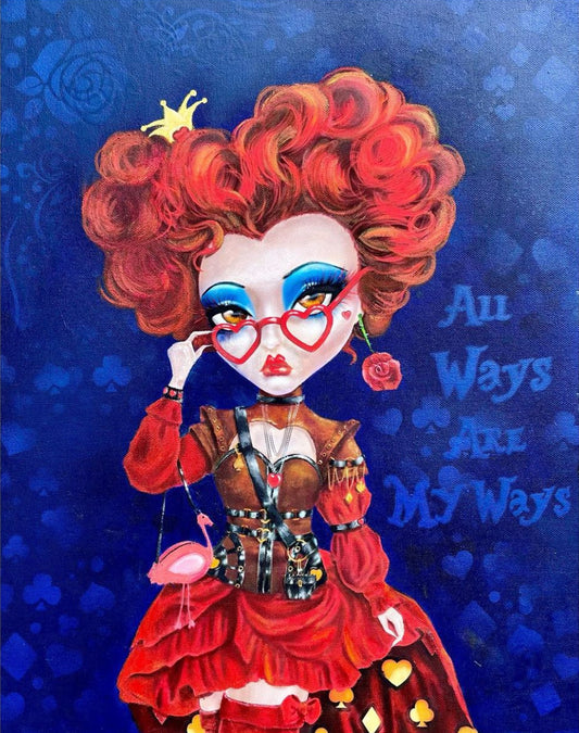 The Red Queen charcater painting by artist Lisa Holmes. The Acorn Gallery Pocklington. Call 01759 307652.