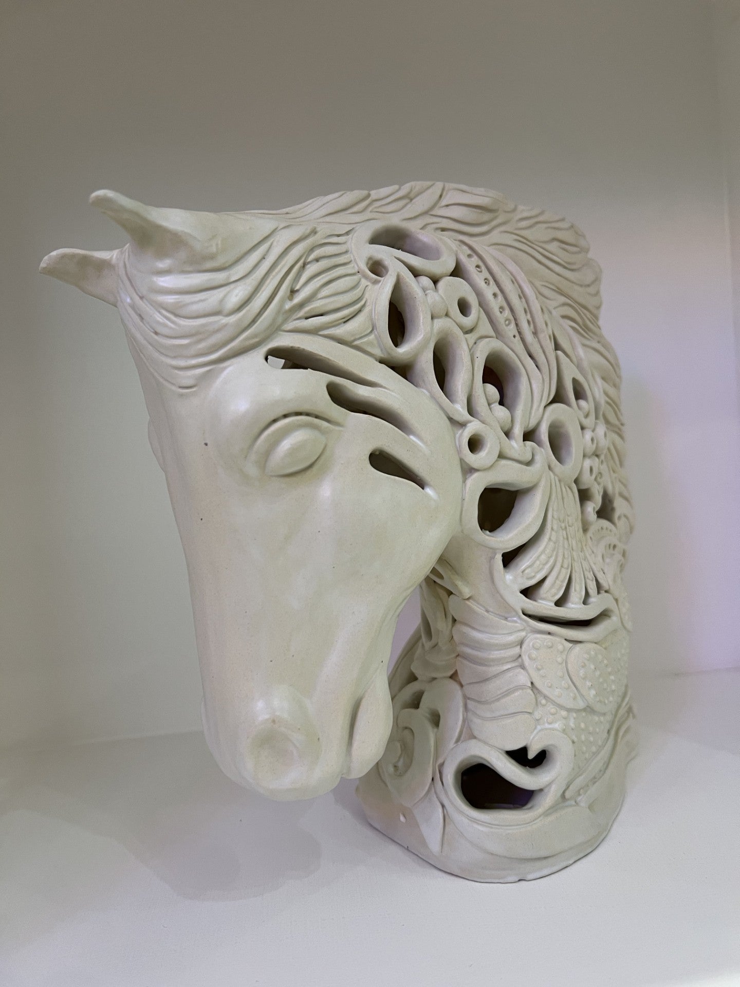 Lorraine Kathryn Studios White Filigree Horses Head Lamp ORIGINAL Sculpture from The Acorn Gallery, Pocklington