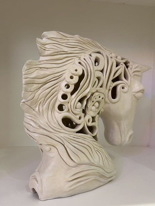 Lorraine Kathryn Studios White Filigree Horses Head Lamp ORIGINAL Sculpture from The Acorn Gallery, Pocklington