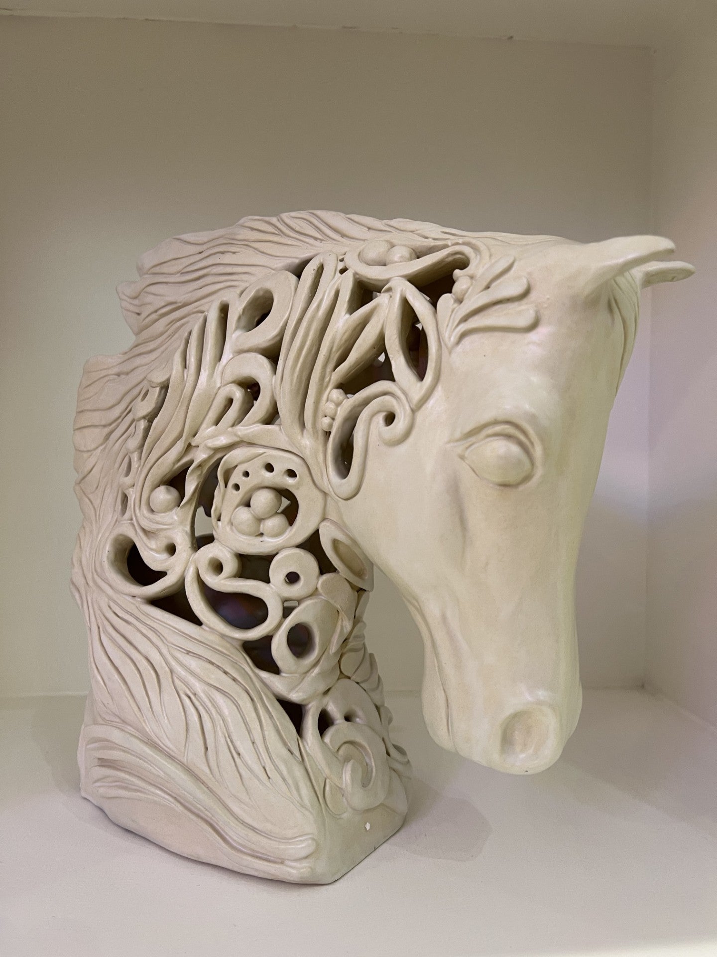 Lorraine Kathryn Studios White Filigree Horses Head Lamp ORIGINAL Sculpture from The Acorn Gallery, Pocklington