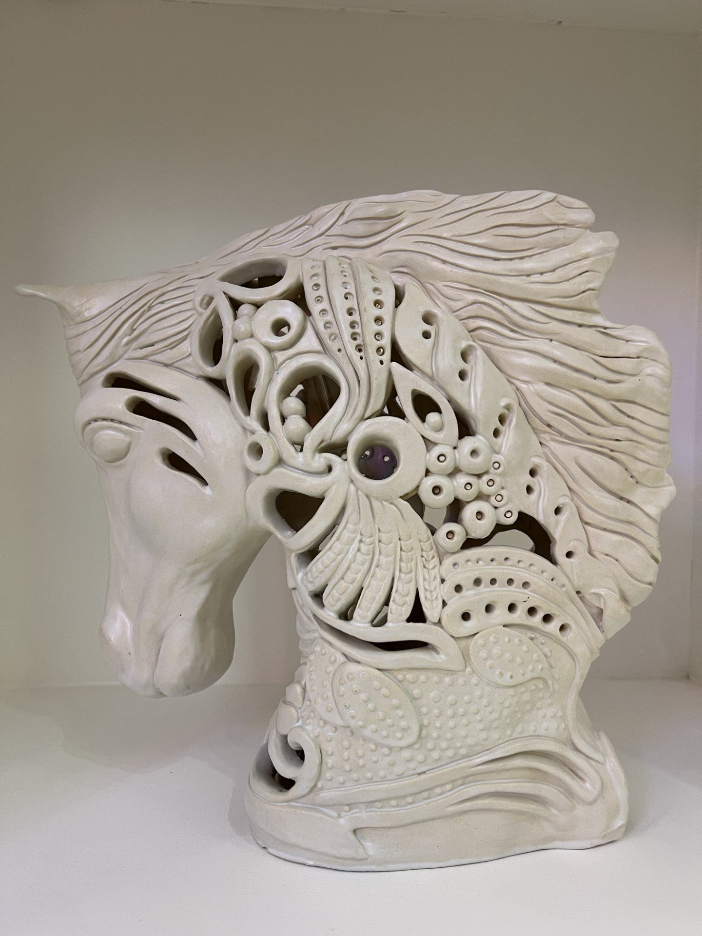 Lorraine Kathryn Studios White Filigree Horses Head Lamp ORIGINAL Sculpture from The Acorn Gallery, Pocklington