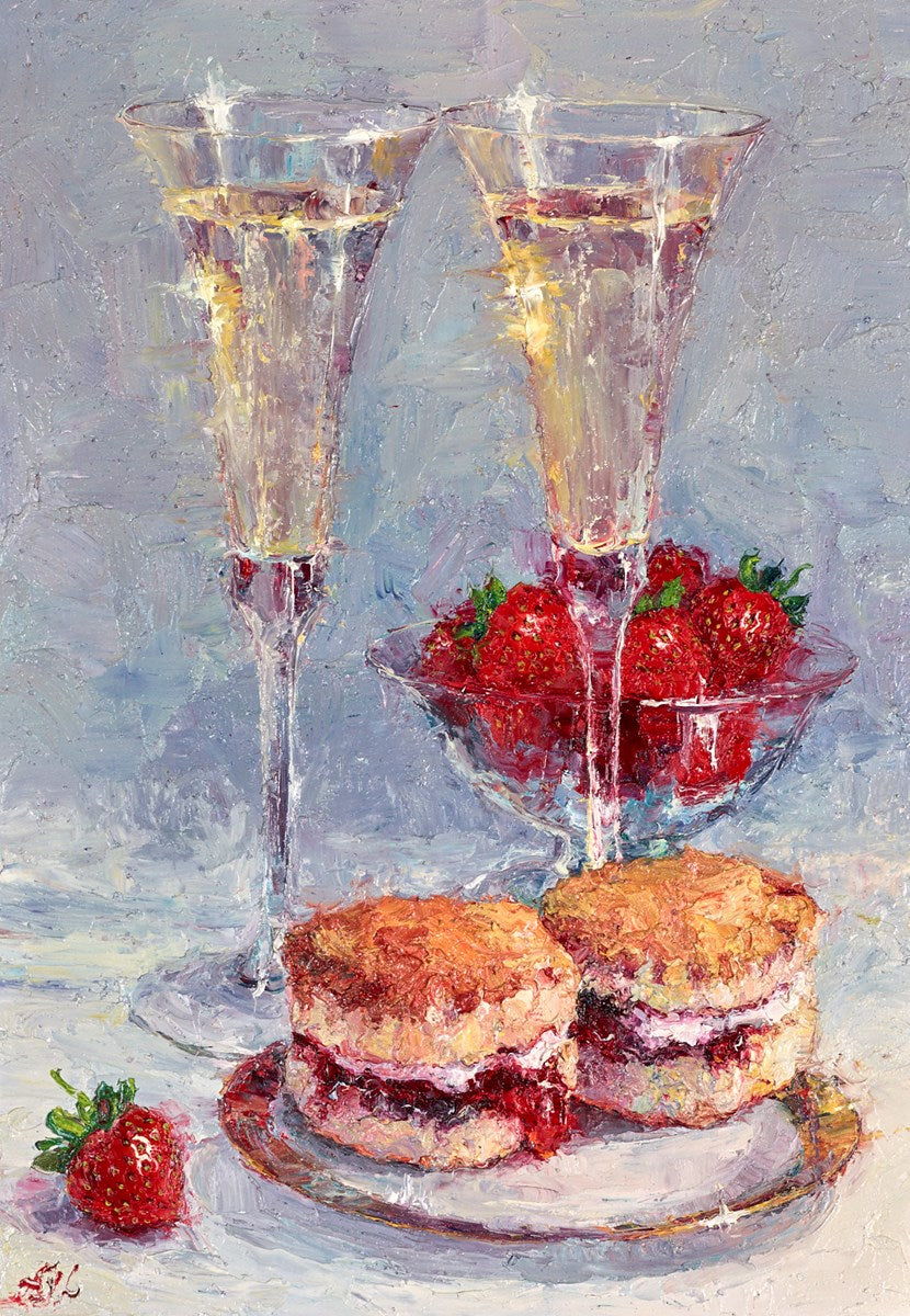 Lana Okiro Champagne and Scones original painting at The Acorn Gallery