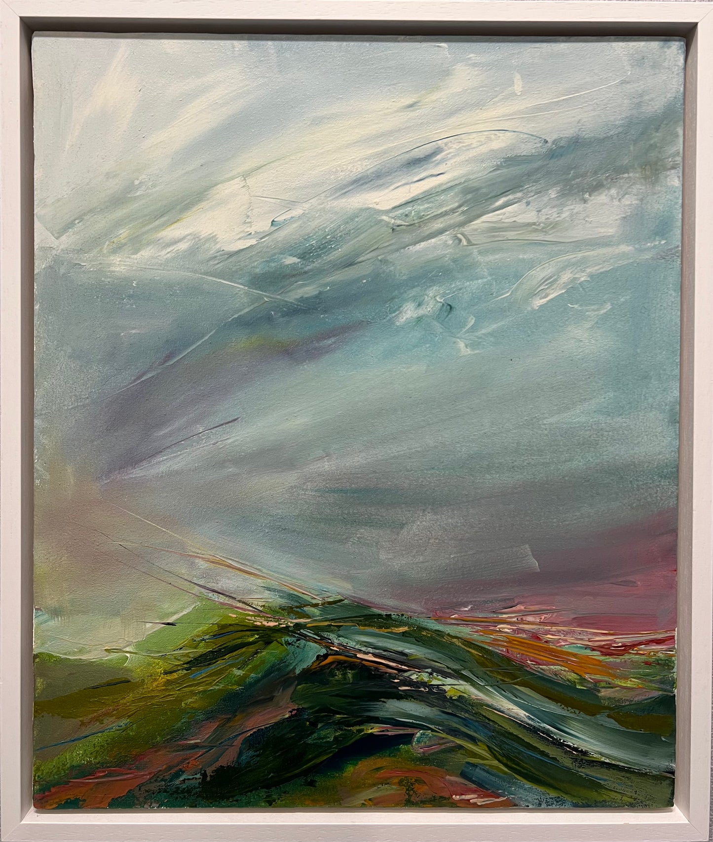 Original abstracted landscape painting in oils by artist Ali Kippax. Available at The Acorn Gallery. Shop online or call 01759 307652.