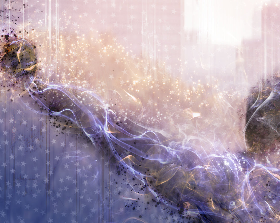 Limited edition print by Mark Davies depicting a boxer with raised arms in layered blue and violet abstract strokes and warm highlights.