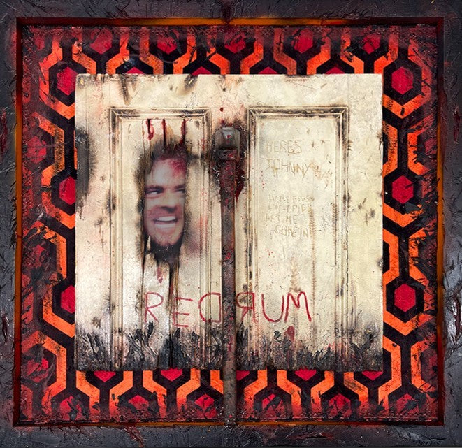 Here’s Johnny, the shining, 3D Axe stuck in a door painting by British artist Mark Davies. Available at The Acorn Gallery in Pocklington. 