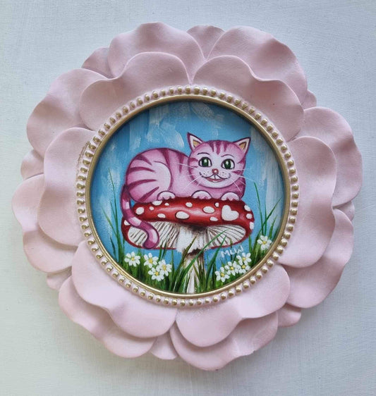 Marie Louise Wrightson Cheshire Cat On His Toadstool Original Painting - The Acorn Gallery, Pocklington