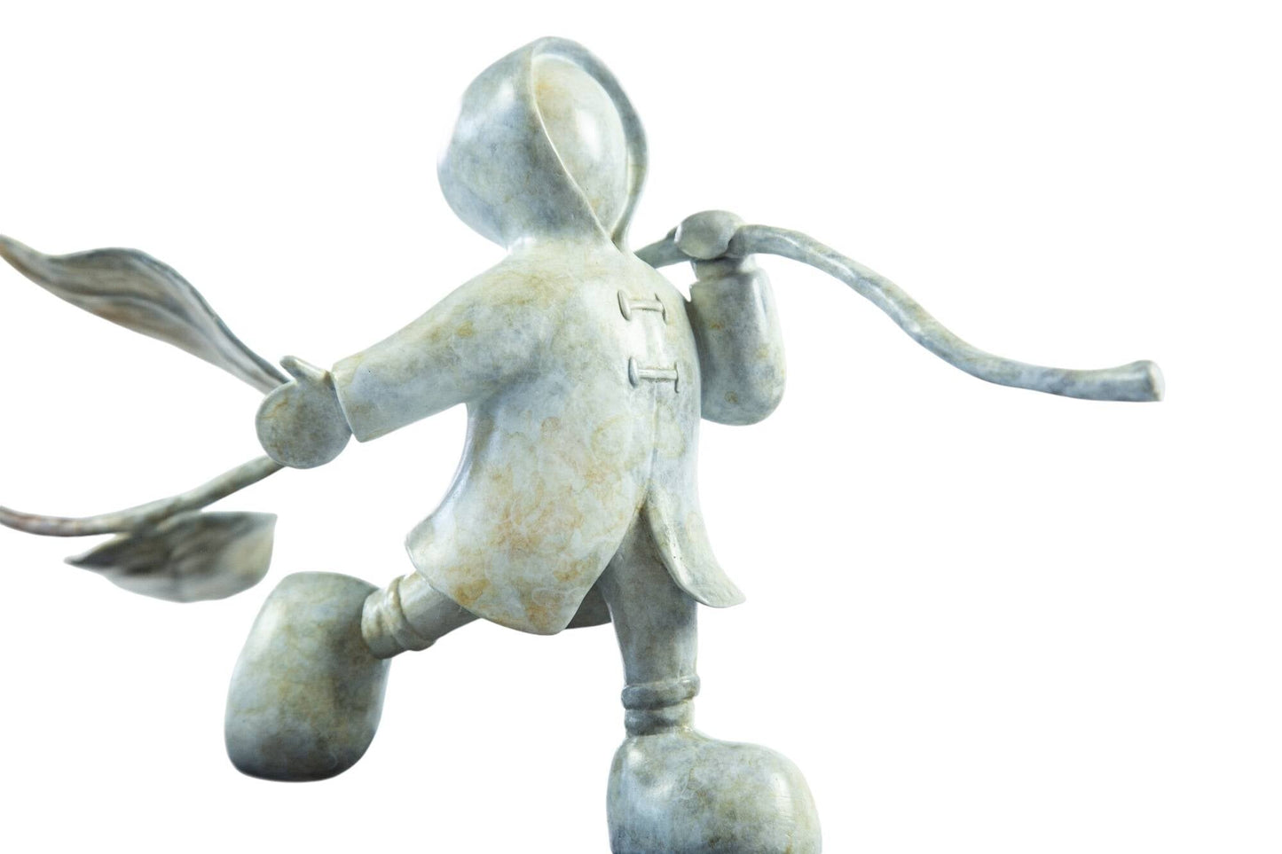 Bronze sculpture of a boy carrying a large flower. Sculpture titled Just Love by Mackenzie Thorpe at The Acorn Gallery. Call 01759 307652.