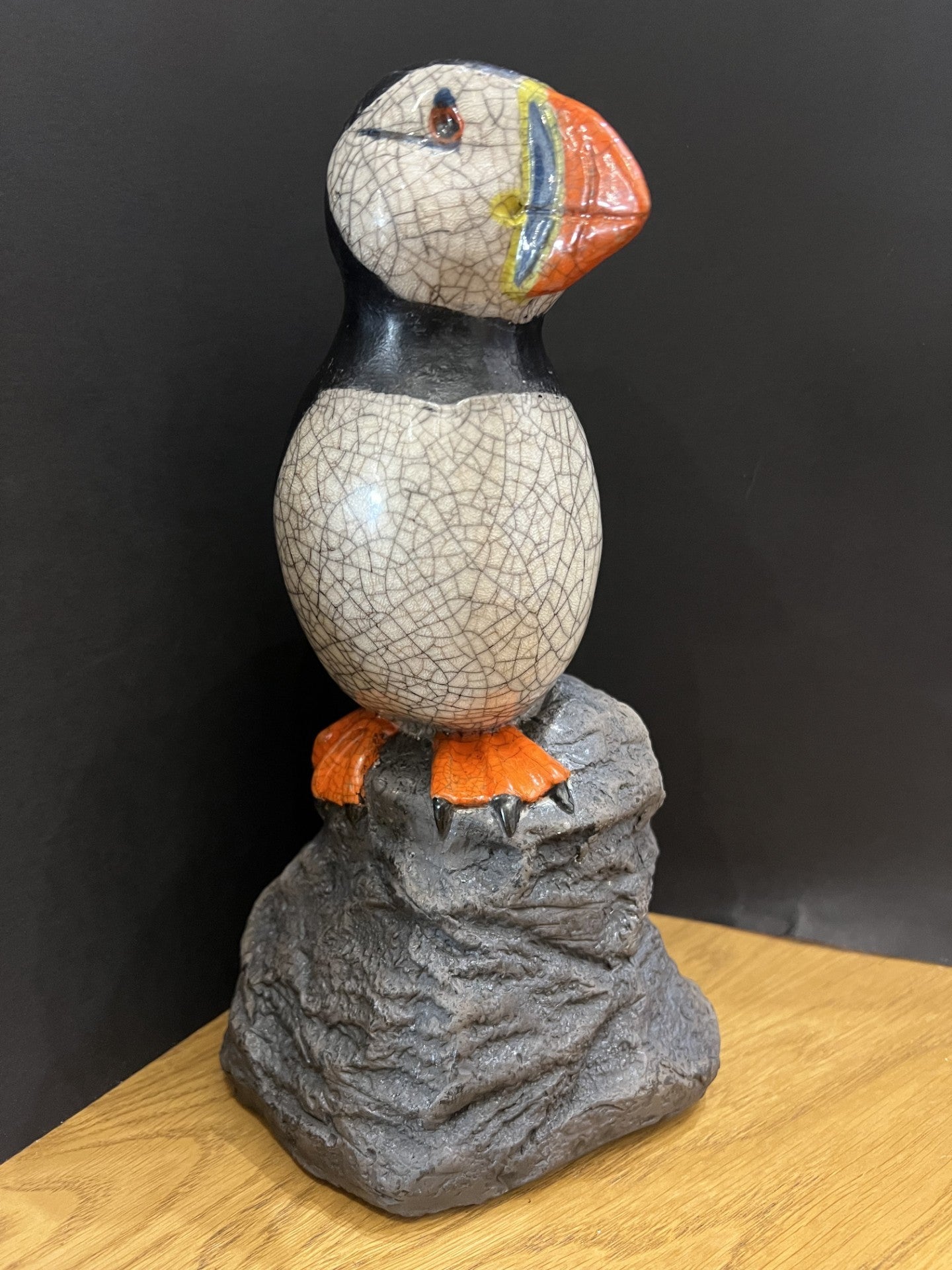 Paul Jenkins Puffin On Black Rock Raku Sculpture - The Acorn Gallery, Pocklington