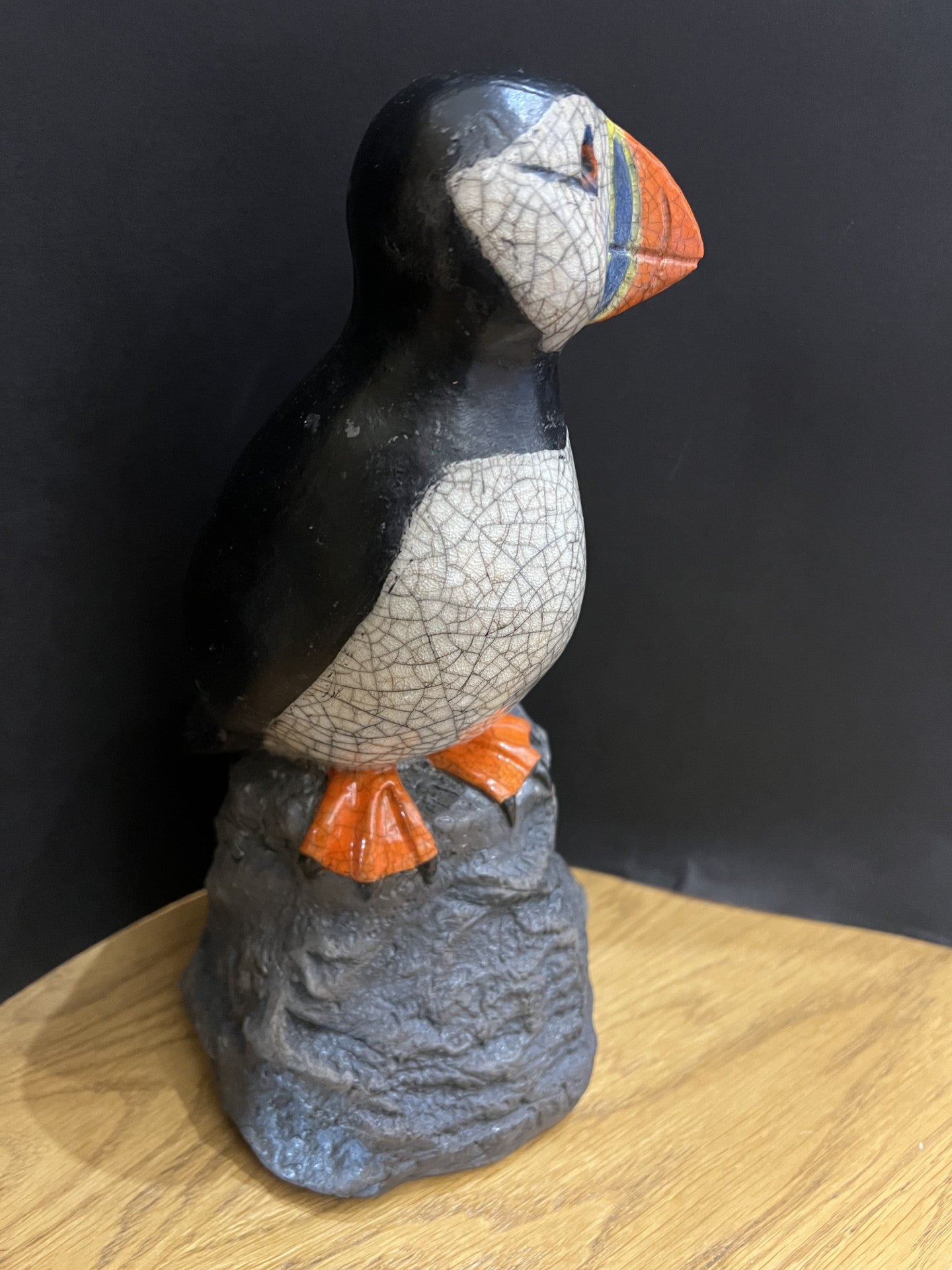 Paul Jenkins Puffin On Black Rock Raku Sculpture - The Acorn Gallery, Pocklington