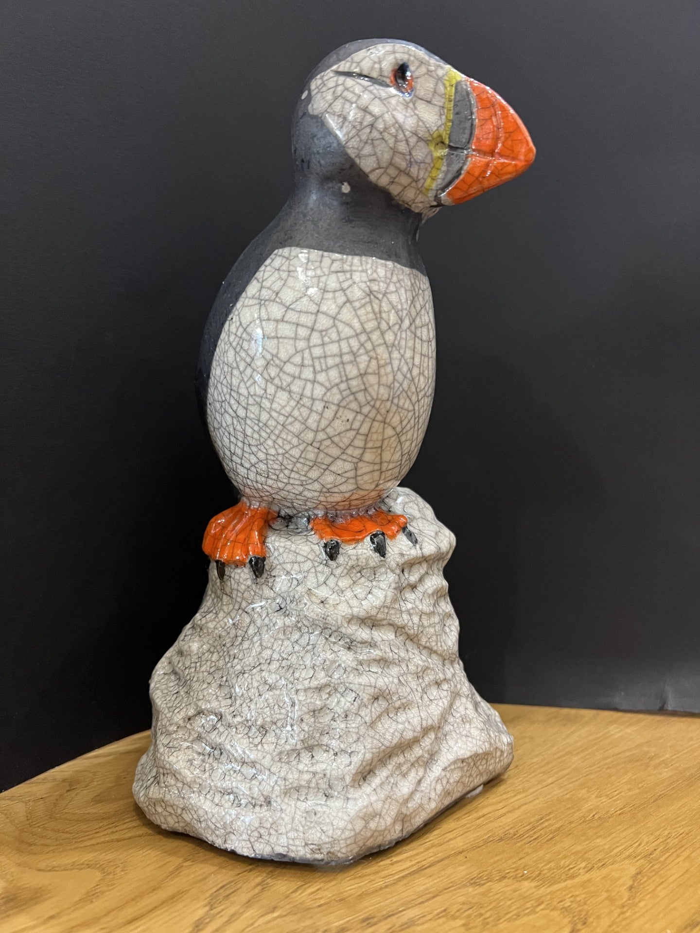 Paul Jenkins Puffin On A Rock Raku Sculpture - The Acorn Gallery, Pocklington