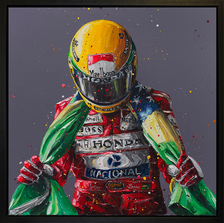 Paul Oz Senna Flag II Wall Of Champions Hand Embellished Canvas - The Acorn Gallery, Pocklington