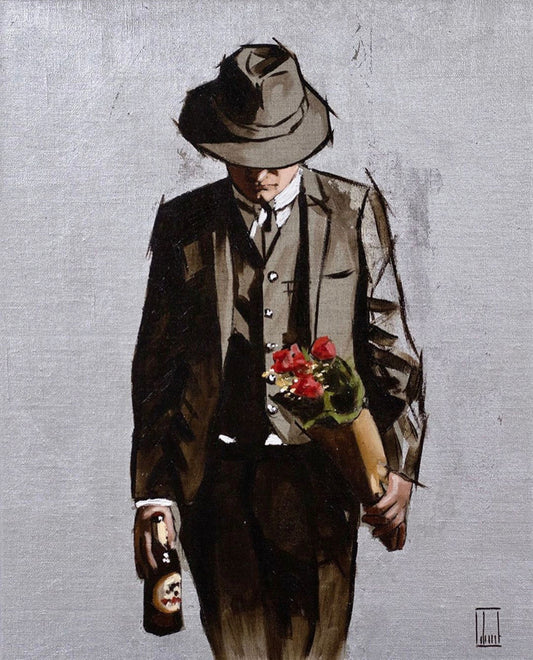 Sorry I'm Late is a guilty flowers artwork by Richard Blunt, available at The Acorn Gallery in Pocklington. Delivery available.