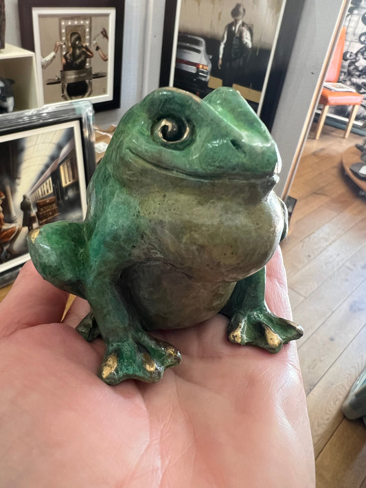 Croaky Bronze Frog Sculpture by Roxy Winterburn, limited edition hand-signed bronze art piece