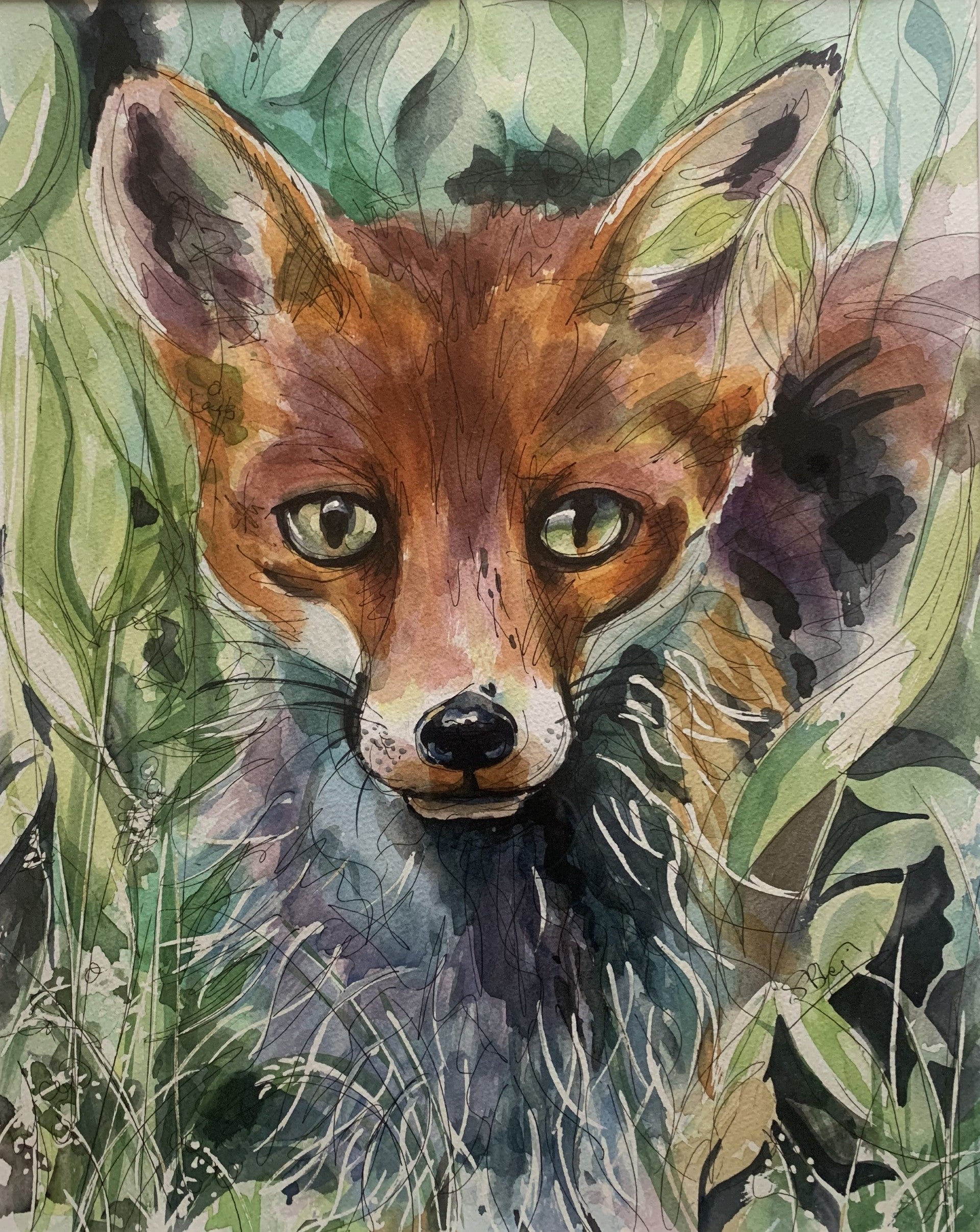 Susan Ballard Amber Gaze Fox Original - The Acorn Gallery, Pocklington