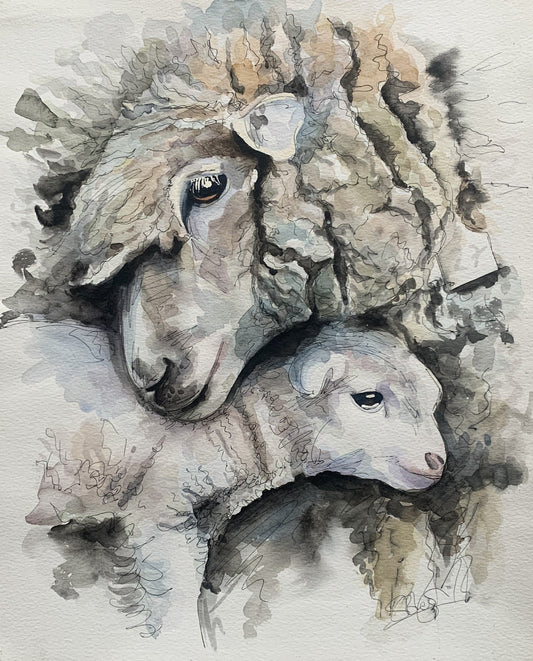 Susan Ballard Belonging Sheep And Lamb Original - The Acorn Gallery, Pocklington