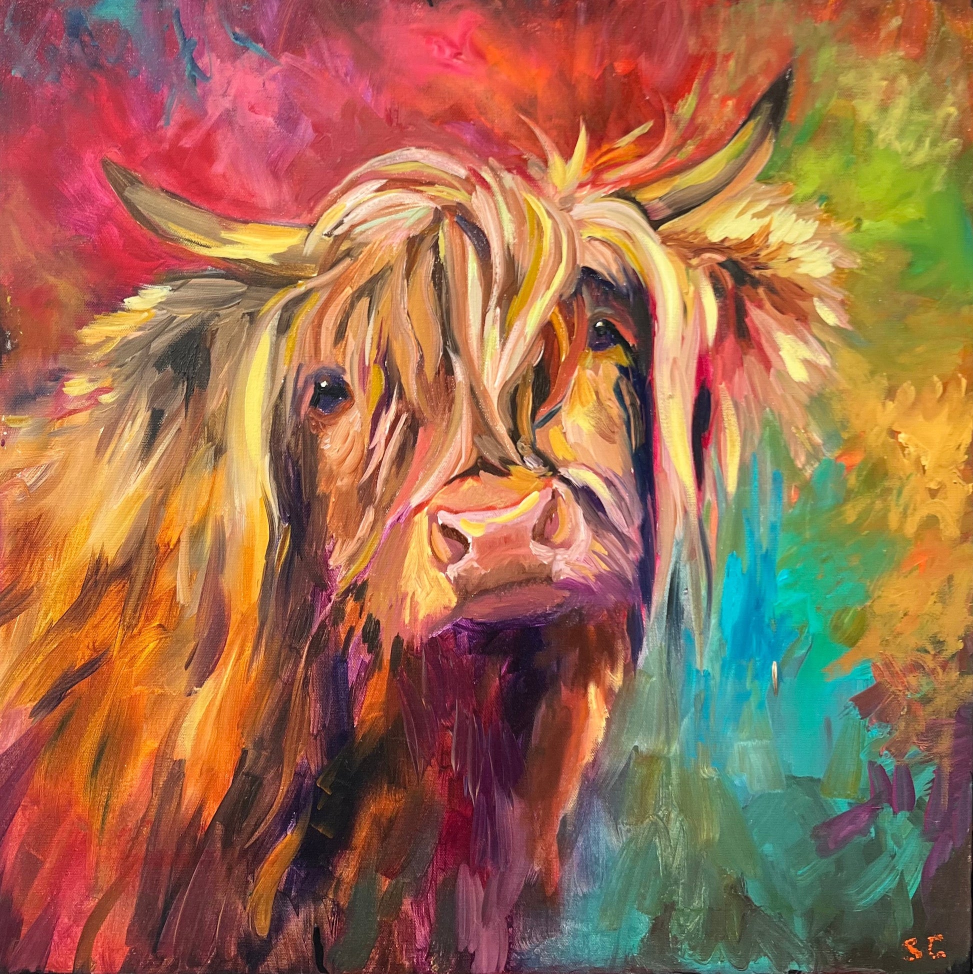 Sue Gardner Higlander Highland Cow Original - The Acorn Gallery, Pocklington