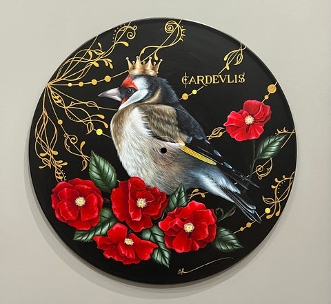 Goldfinch On Vinyl Record ORIGINAL by Sarah Louise Ewing