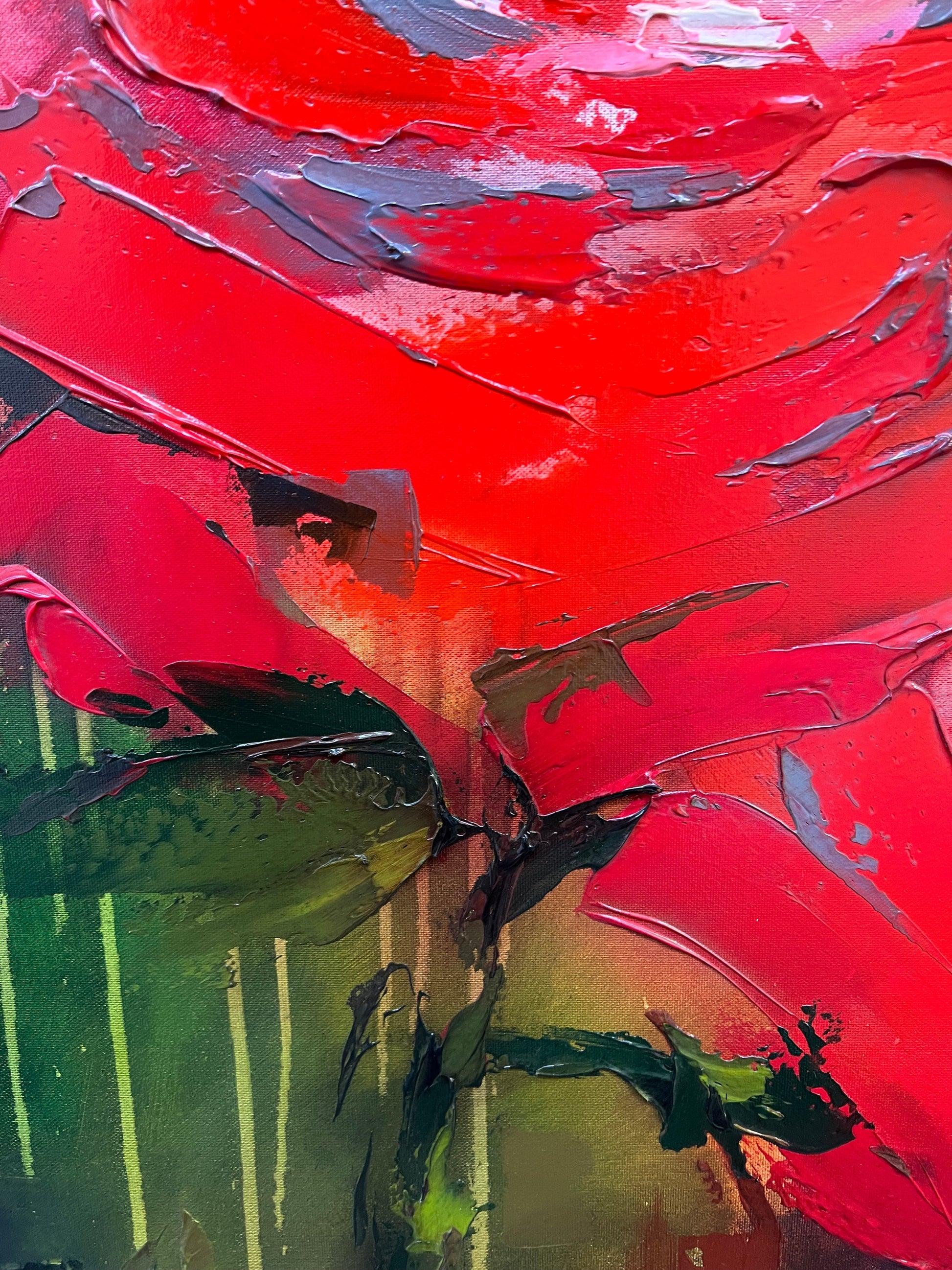 A Stephen Simpson framed original painting titled Botanic Rhapsode in red. Available at The Acorn Gallery Pocklington. Shop online or call us on 01759 307652.