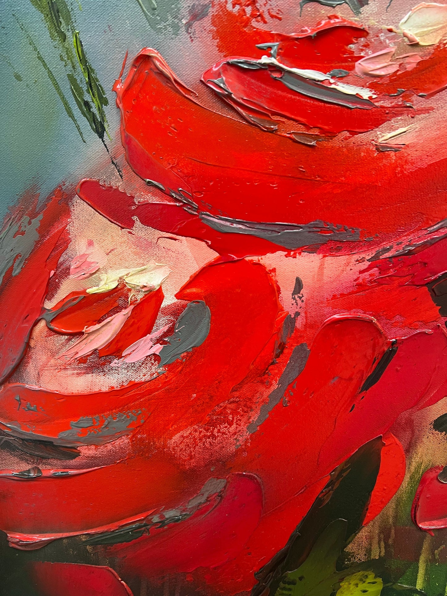 A Stephen Simpson framed original painting titled Botanic Rhapsode in red. Available at The Acorn Gallery Pocklington. Shop online or call us on 01759 307652.