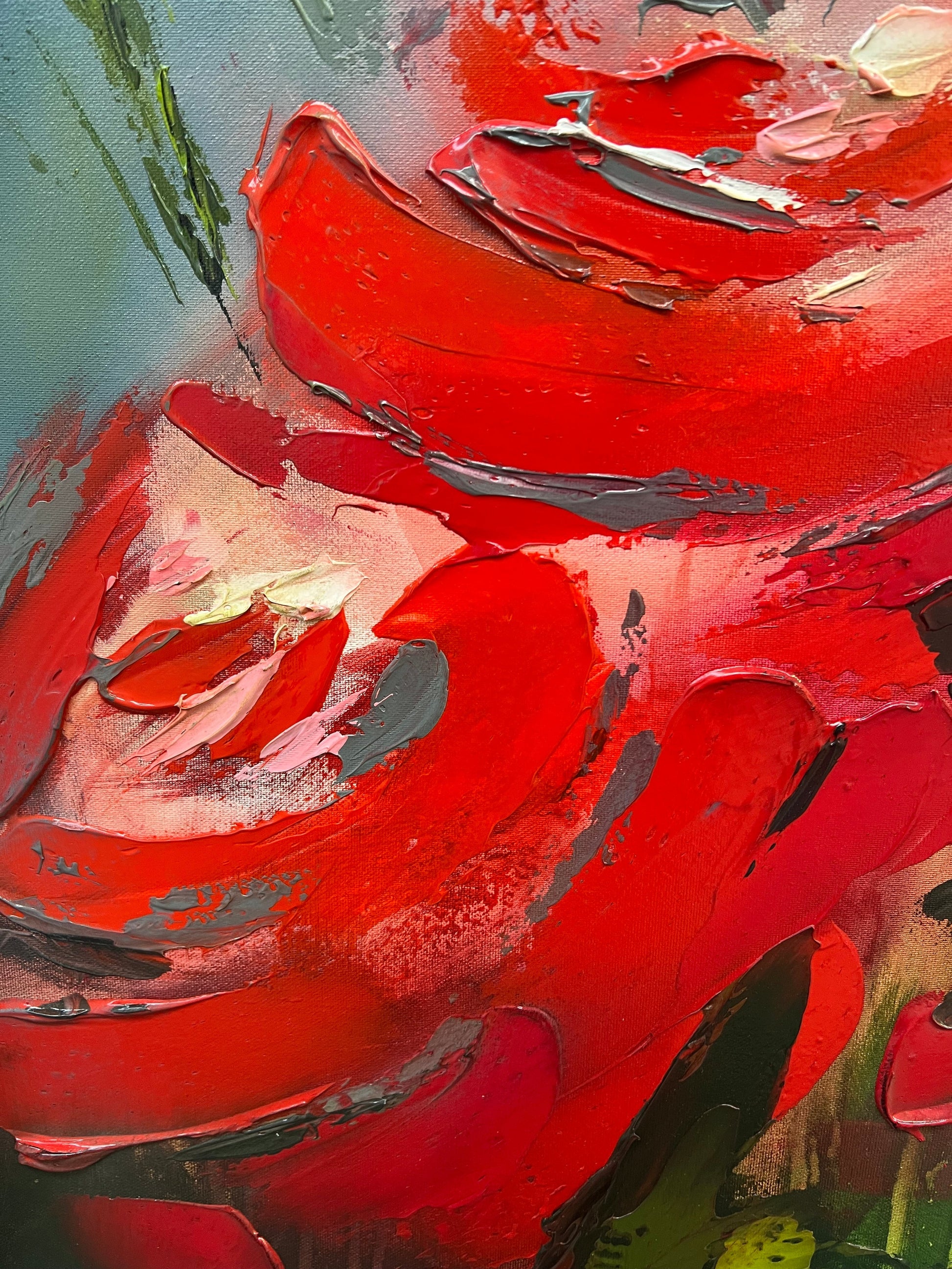 A Stephen Simpson framed original painting titled Botanic Rhapsode in red. Available at The Acorn Gallery Pocklington. Shop online or call us on 01759 307652.