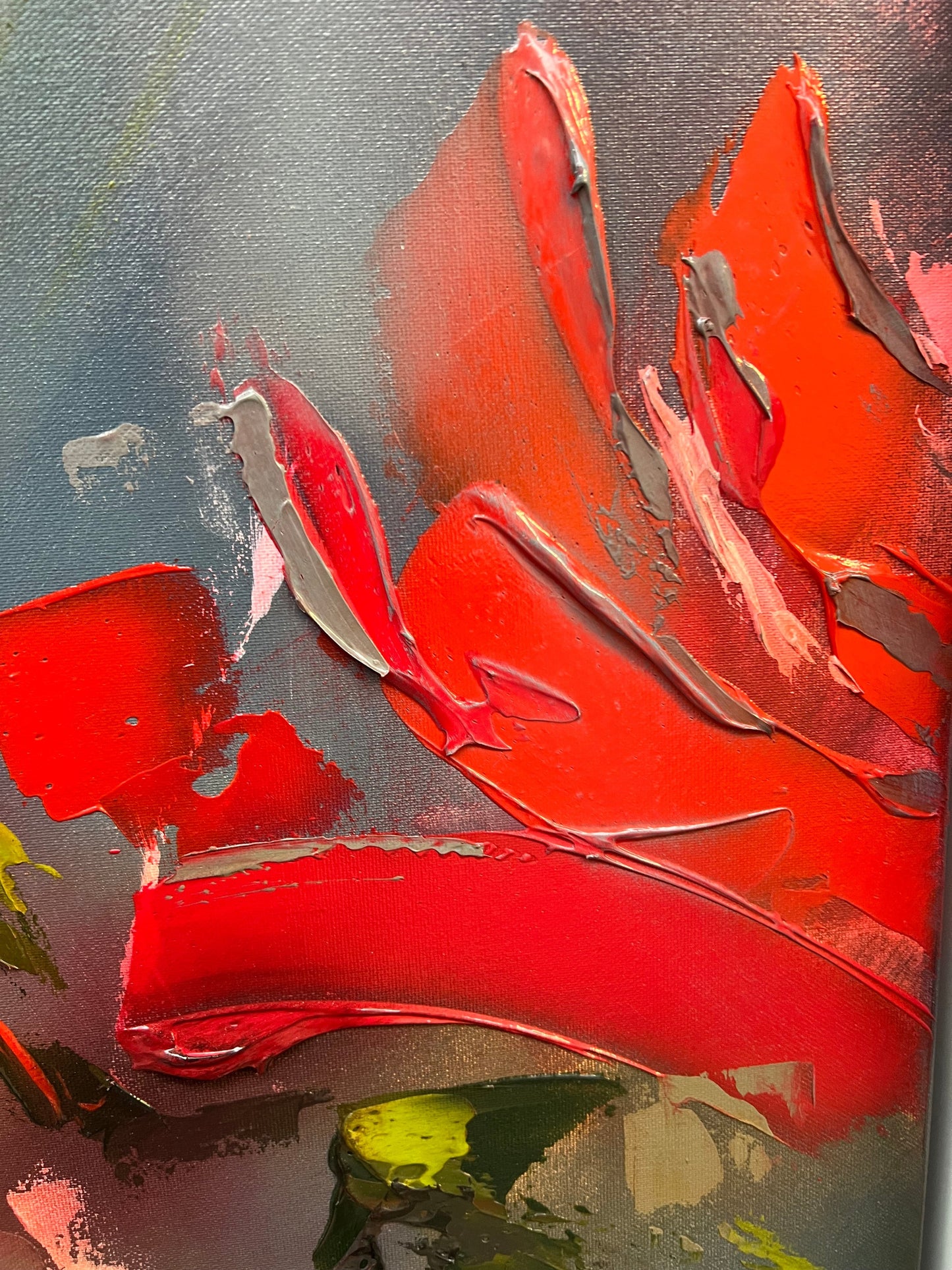 A Stephen Simpson framed original painting titled Botanic Rhapsode in red. Available at The Acorn Gallery Pocklington. Shop online or call us on 01759 307652.