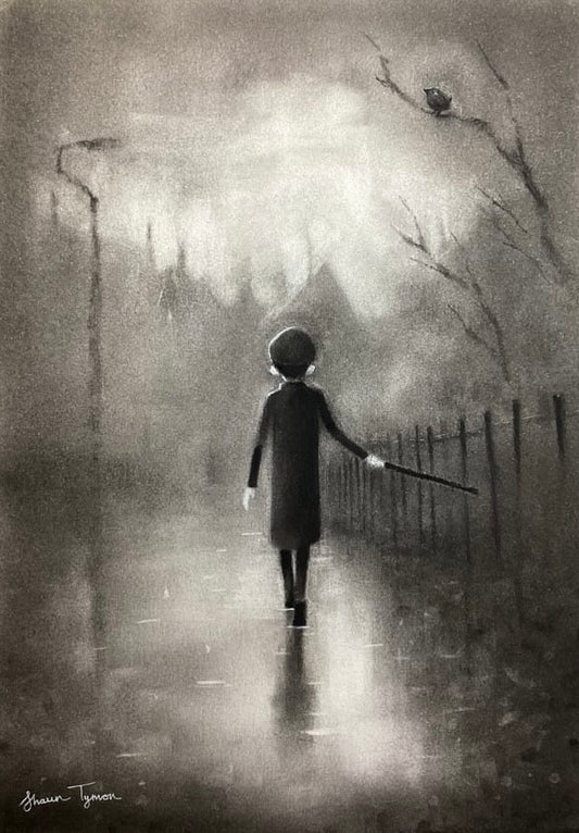 The Long Walk Home ORIGINAL Charcoal by Shaun Tymon NEW