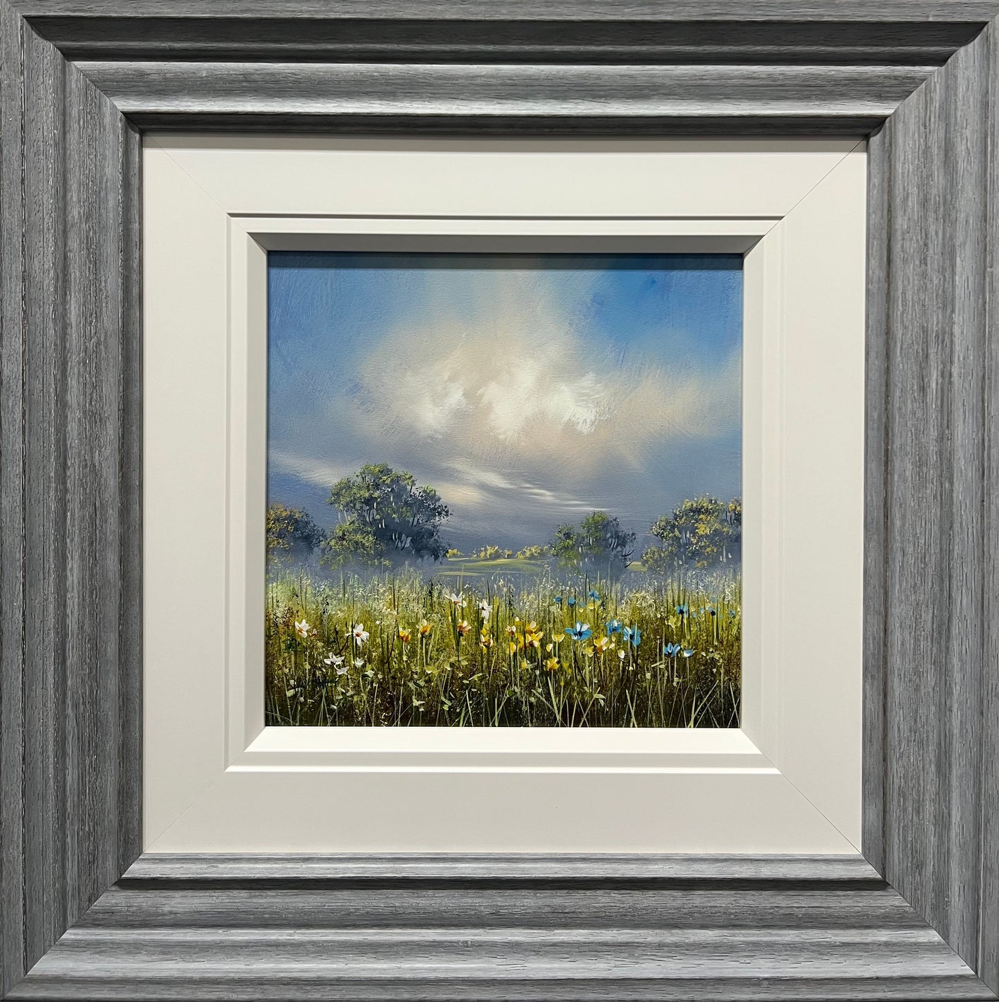 Beautiful framed original landscape painting of a summer scene by artist Allan Morgan. Available at The Acorn gallery in Pocklington. Call 01759 307652.