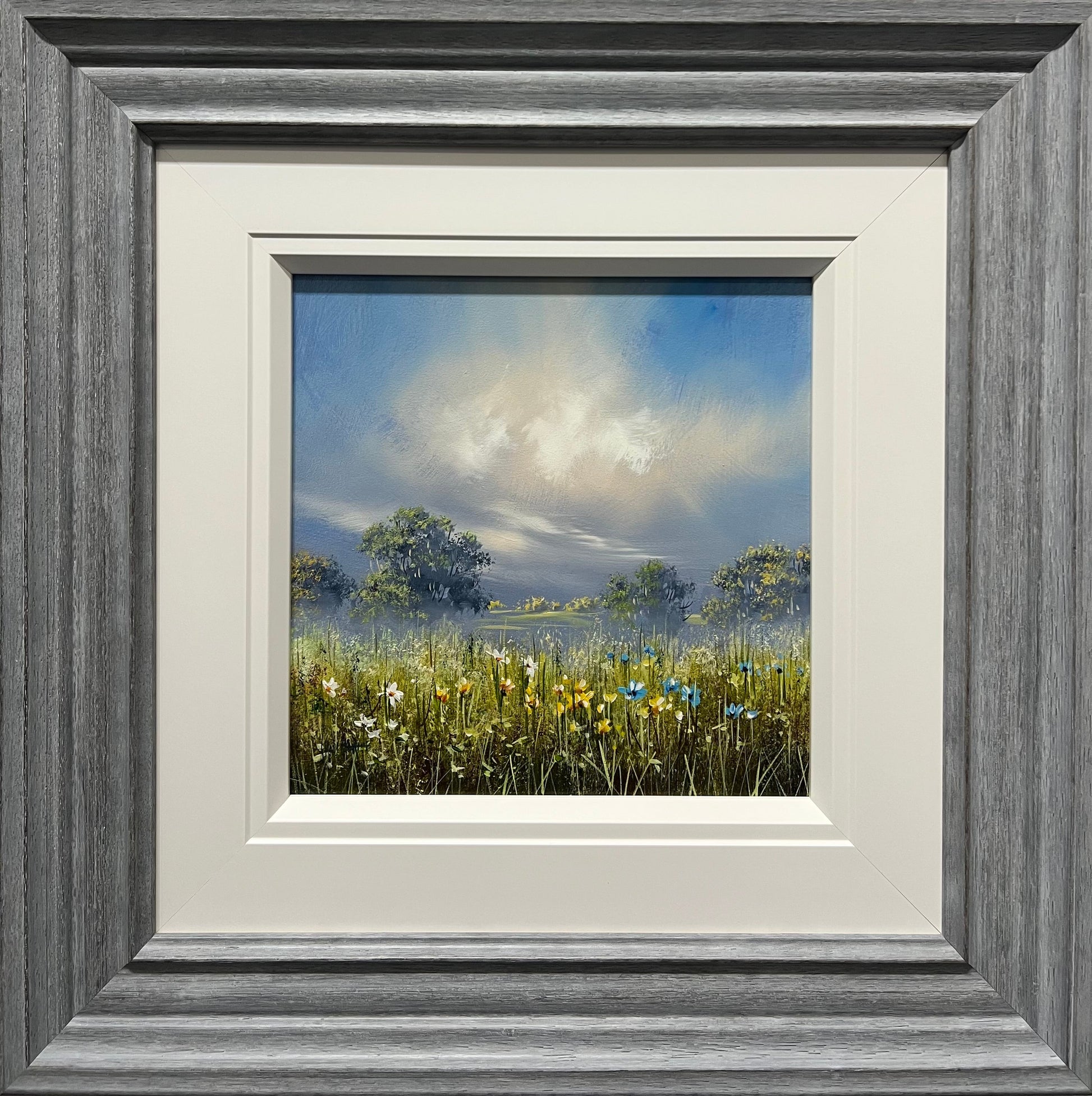 Beautiful framed original landscape painting of a summer scene by artist Allan Morgan. Available at The Acorn gallery in Pocklington. Call 01759 307652.