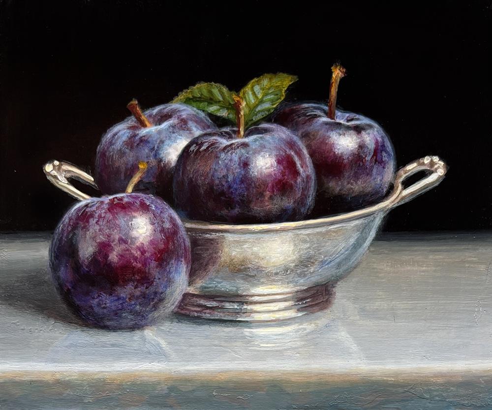 Plums In Silver Bowl ORIGINAL by Tony Owens