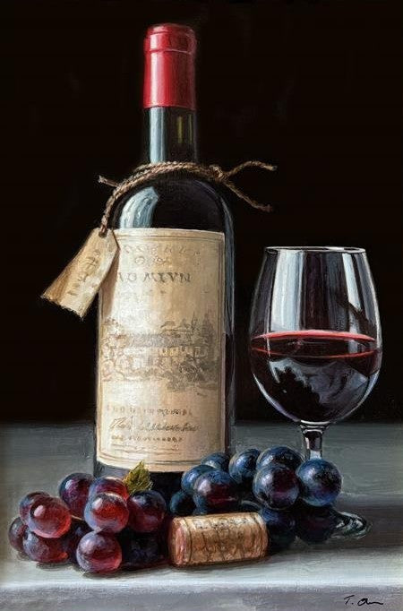 Tony Owens Red Wine, Grapes And Glass Original - The Acorn Gallery, Pocklington