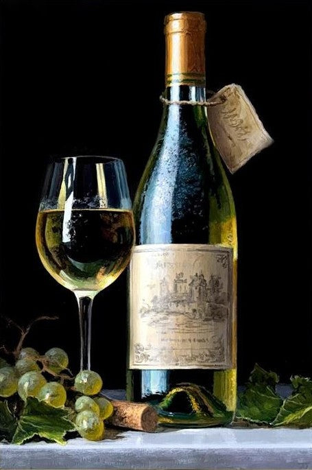 Tony Owens White Wine, Grapes And Glass Original - The Acorn Gallery, Pocklington