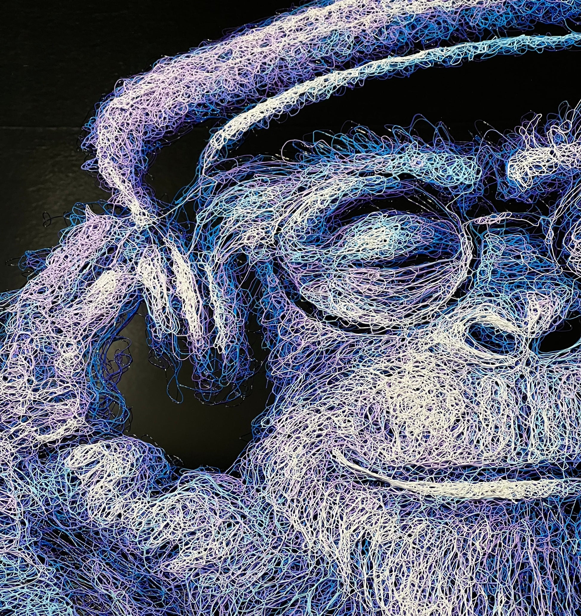 Close up of the Zalini scribble technique as seen in this chimpanzee art by the artist Zalini showing at The Acorn Gallery in Pocklington. 