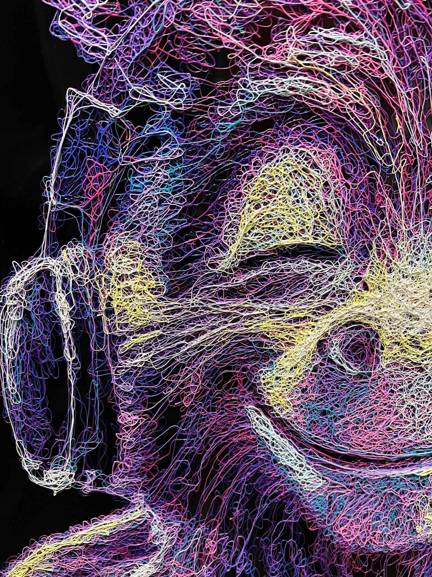 Close up of the Zalini scribble technique as seen on this donkey piece by the artist Zalini showing at The Acorn Gallery in Pocklington. 