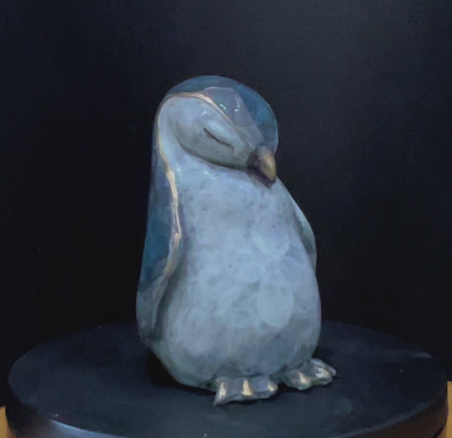 Bronze baby penguin sculpture by Yorkshire artist Roxy Winterburn, available from The Acorn Gallery in Pocklington. Order online or call us on 01759 307652. Free U.K. Delivery. 