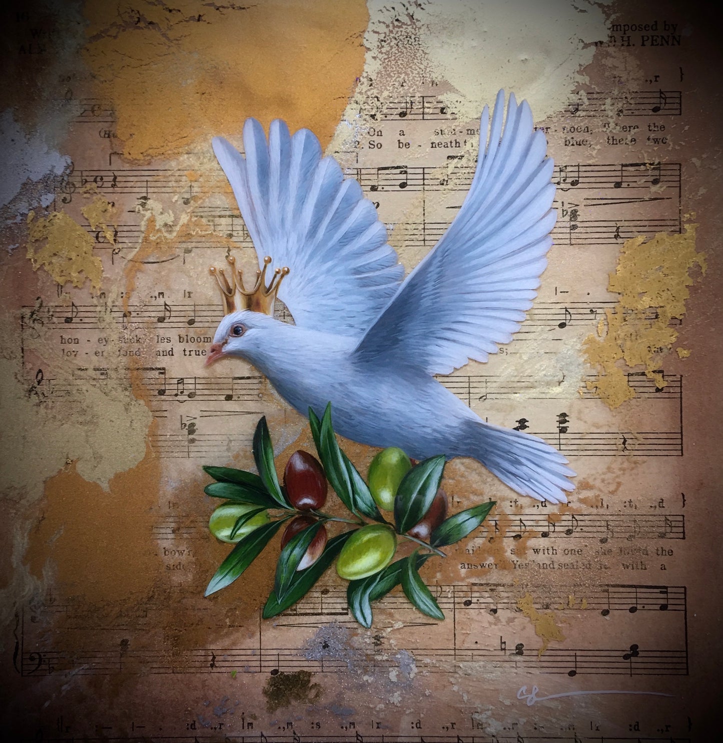 Peace Original by Sarah Louise Ewing. This dove is a beautiful painting with a great colour and intricate detail. Supplied framed. Secure UK Delivery. Shop Online.