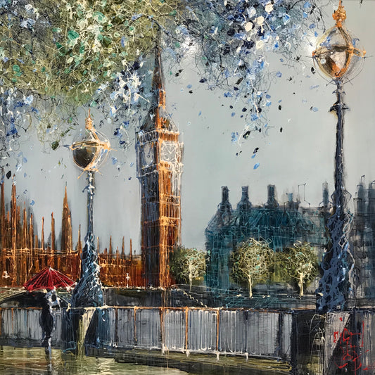 April Showers Over Westminster (London) Original on Aluminium by Nigel Cooke SOLD