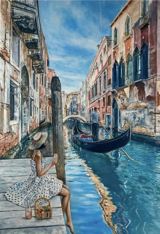 Andrew Kinsman Picnic In Venice Original - The Acorn Gallery, Pocklington