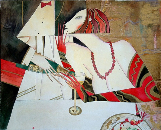 Andrei Protsouk Champagne Story Original Painting - The Acorn Gallery, Pocklington 