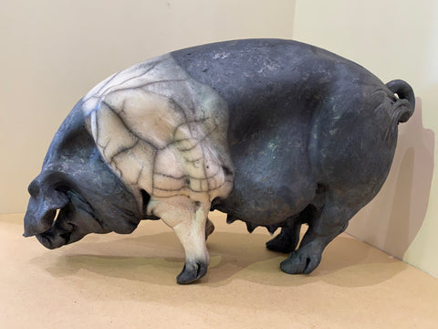 Ethel Ceramic Saddleback Pig Original by Christine Cummings *SOLD*