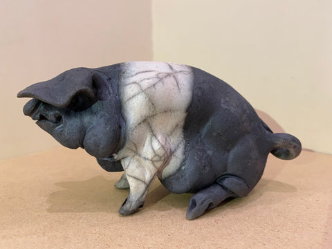 Ruby Ceramic Saddleback Pig Original by Christine Cummings *SOLD*