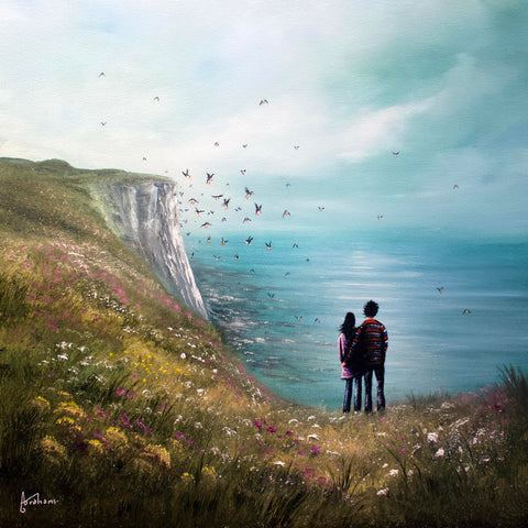Watching The Puffins At Bempton Cliffs Original by Danny Abrahams *SOLD*
