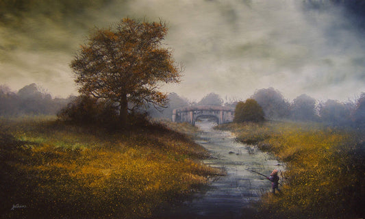 Danny Abrahams Fishing For Tiddlers On Pocklington Canal Original - The Acorn Gallery, Pocklington 